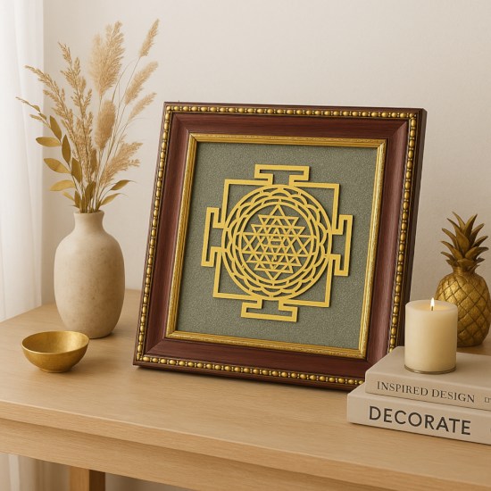 Shree Yantra on Raw Pyrite Frame